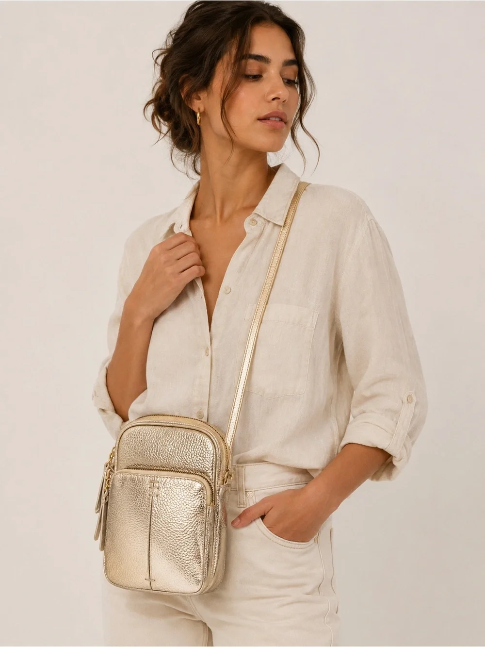 Leather Cleveland‎ Gold Metallic crossbody bag